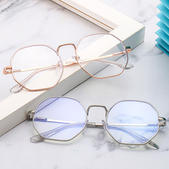 New Arrival Blue Light Flat Lenses, Korean-style Trendy Metal Eyeglass Frames—Artistic, Retro, and Multi-Shape Flat Glasses