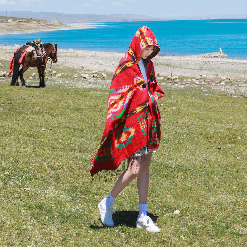 Yunnan Xinjiang turismo de fotografía capa de calor protector solar estilo nacional chaleón sombrero capa bufandas de pastizales de Qinghai