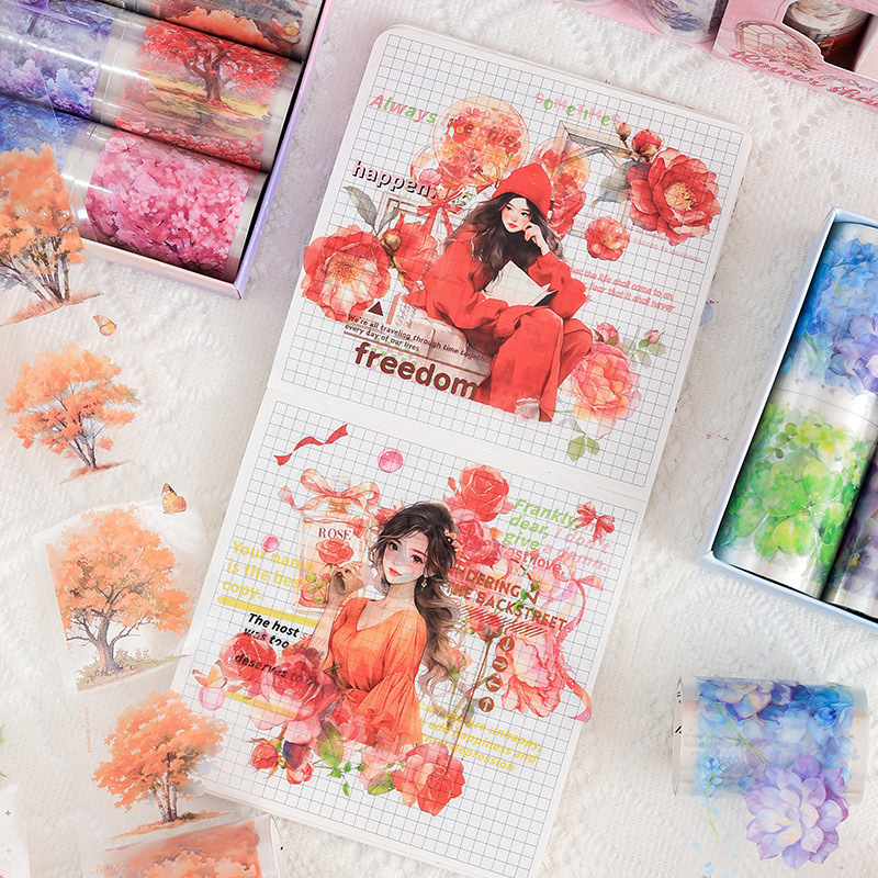 Petal de flor de sueño especial aceite impermeable pet cinta adhesiva caja diy diario pegatinas paisajísticas transfronterizas pegatinas de mariposa