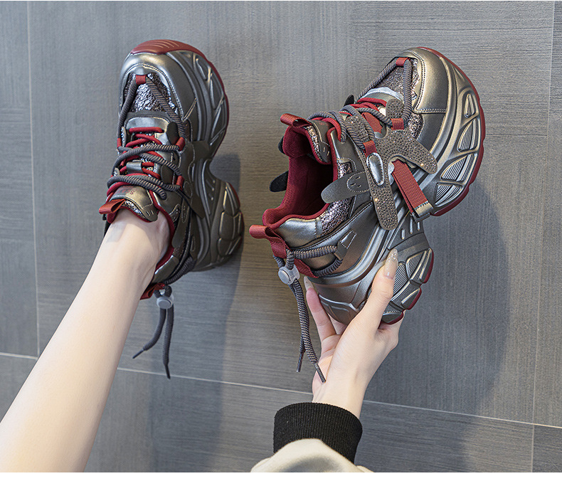 Giày sneaker nữ chunky đế dày tăng chiều cao phong cách Hàn Quốc — M2699 màu đỏ, M2699 màu be chi tiết 19