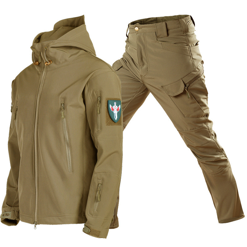 Sharkskin Soft Shell Jacket Set Camouflage Jacket Waterproof Jacket Warm Suit Outdoor Source Factory