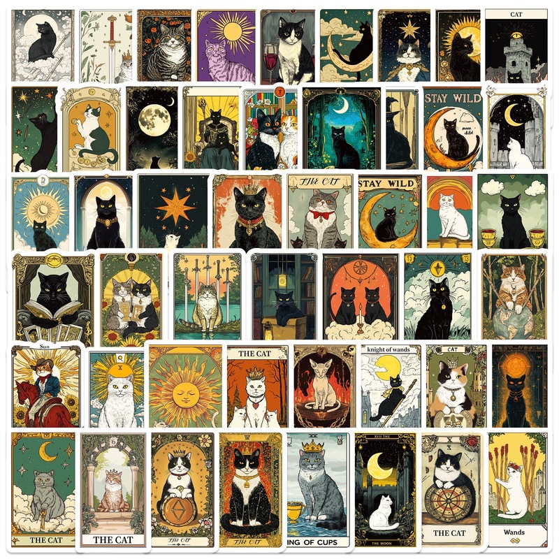 50 new tarot card graffiti cat series all kinds of retro style decorative waterproof stickers in stock wholesale 50 new tarot card graffiti cat series all kinds of retro style decorative waterproof stickers in stock wholesale