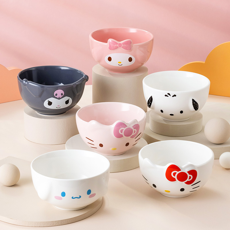 Sanrio Tableware Ceramic Bowl Genuine Cute Cartoon Household Children's Creative Embossed Rice Bowl Wholesale Sanrio Tableware Ceramic Bowl Genuine Cute Cartoon Household Children's Creative Embossed Rice Bowl Wholesale