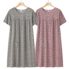 中高年女性用綿麻半袖ナイトガウン、新作薄手夏用パジャマ、ゆったりとしたママ用ホームウェアワンピース、夏用
