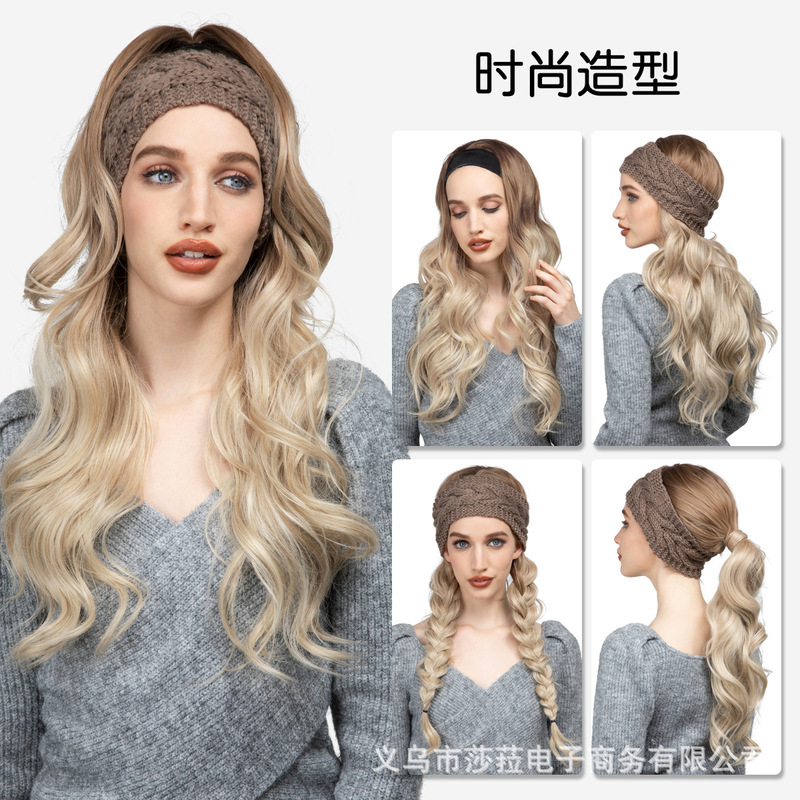New Amazon Cross-Border European and American Wigs for Women, Big Wavy White Long Curly Hair Braided Headband Half Wig in Stock