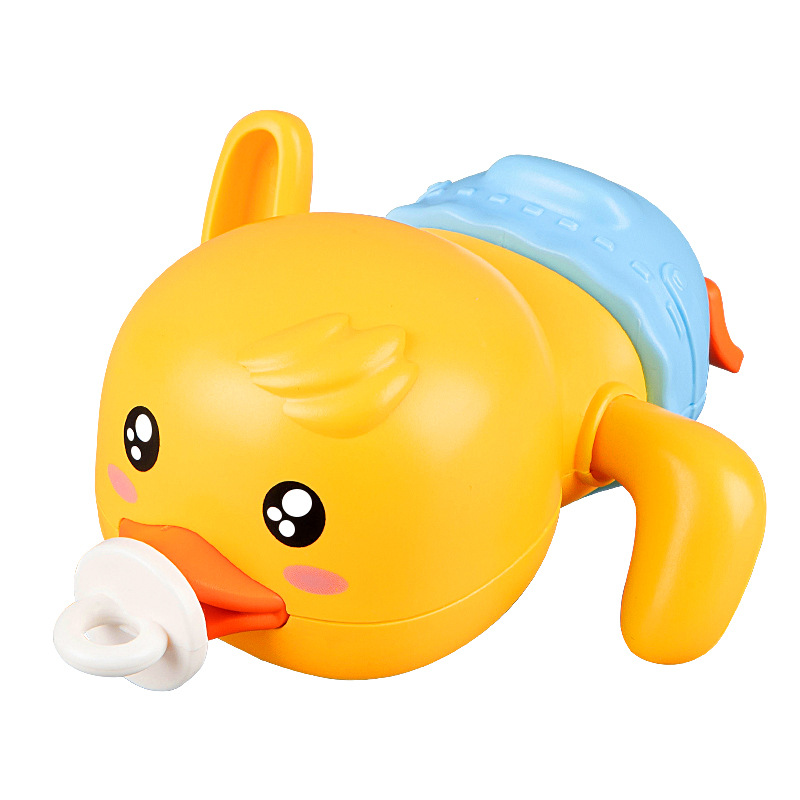 Wind-up toy play in water, yellow duck, swimming pool, frog 5