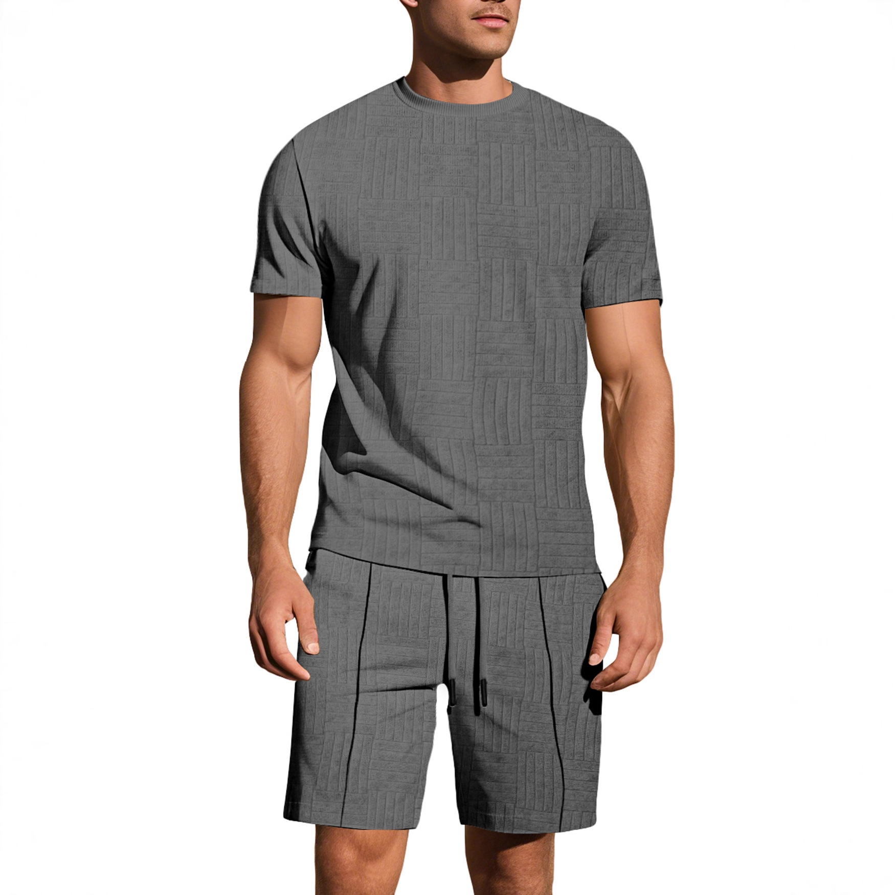 Transfronterizo Europa y América Amazon verano hombre suelto transpirable Jacquard color sólido mangas cortas pantalones cortos deportivos casuales para hombres