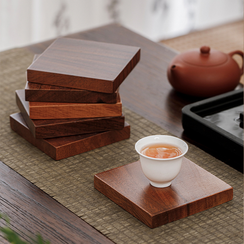 almohadilla de taza de té, almohadilla de aislamiento térmico a prueba de quemaduras, almohadilla de taza de café, almohadilla de madera, almohadilla de taza de té de kung fu de nuez, almohadilla de soporte de tetera