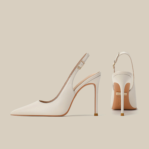Handmade high-heeled shoes, women's thin heel, hollow pointed rear sandals, comfortable leather sole, not tiring women's feet