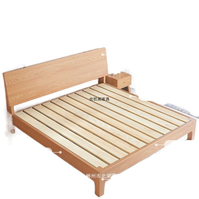 Fábrica directa cama cama de madera maciza cama moderna simple dormitorio principal 1.8m cama de envoltura blanda 1.2m marco de cama individual roble toda madera maciza
