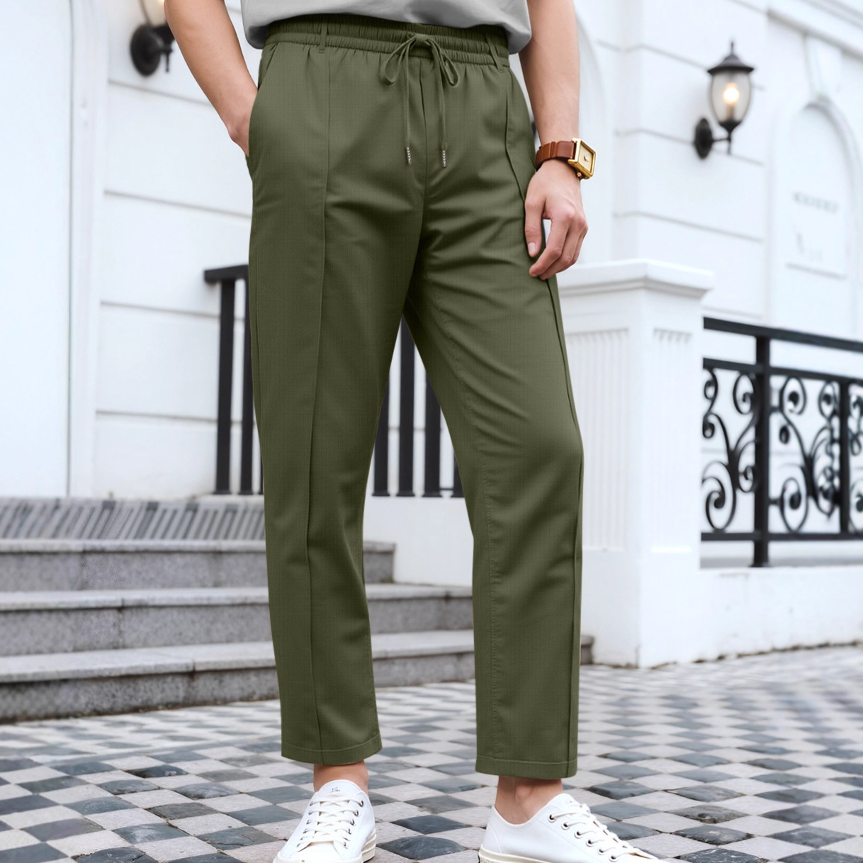Comercio exterior transfronterizo Amazon primavera y otoño estilo americano de color sólido casual simple hombre de negocios delgado pie pequeño pantalón hombre