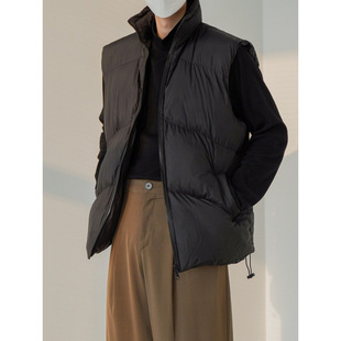 Winter Double Zipper Cotton Vest Men's Korean Style Thickeneded Casual Loose Stand Collar Warm Vest Cotton Jacket Trendy Brand