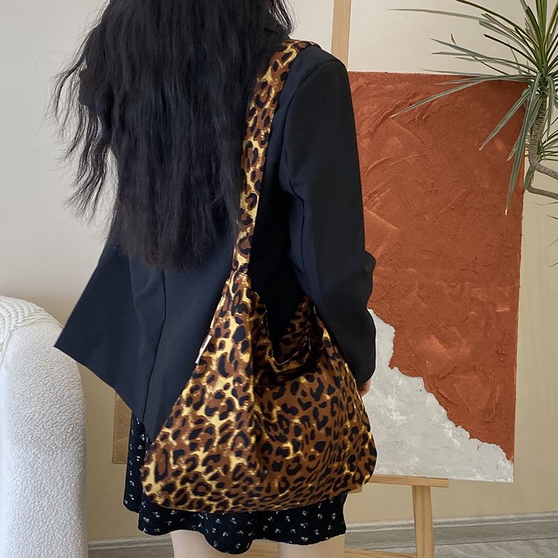Retro Leopard Print All-match Tote Bag Vacation Casual Crossbody Cloth Bag Large Capacity Ins Korean Style Shoulder Cloth Bag