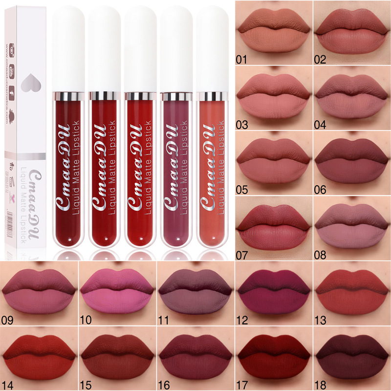 Cmaadu 18-Color Matte Waterproof Long-Lasting Lip Gloss. Please Check! Link for Disclaimer - Foreign Trade