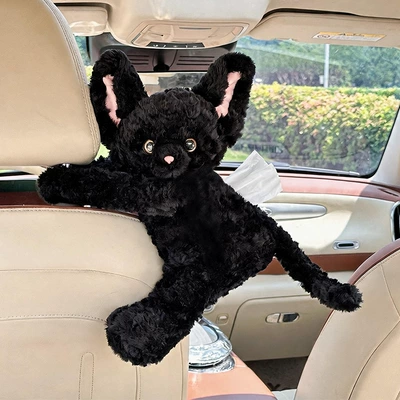 cat-themed car tissue box 2026: Car tissue box/set - long-hand-sitting-cat-tissue-box-black-glossy-finish