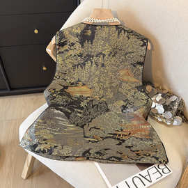 mmc1105高端宋锦国风马甲新中式复古提花春秋外穿背心马甲坎肩