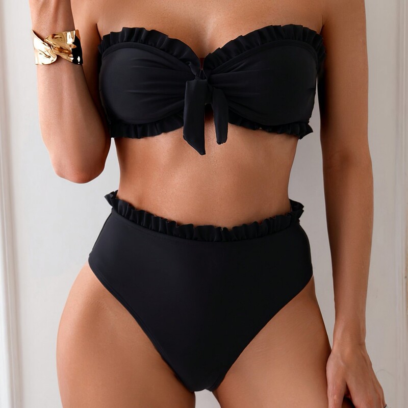 Women's Fashion Lace Tube Top Briefs Lace-Up Decorative Split Bikini Seaside Beach Vacation Sexy Swimsuit Women's Fashion Lace Tube Top Briefs Lace-Up Decorative Split Bikini Seaside Beach Vacation Sexy Swimsuit