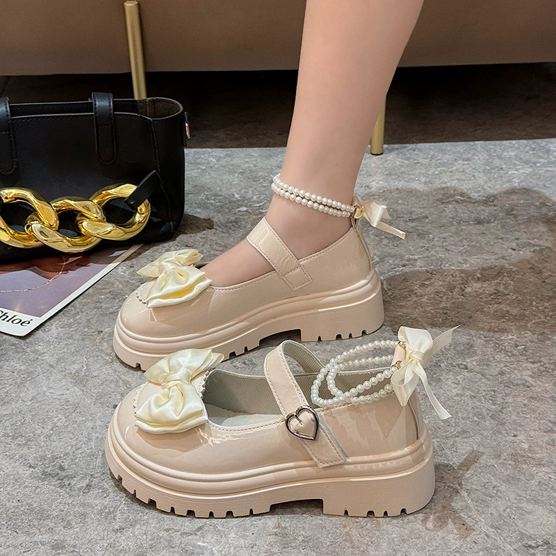 Summer footwear for leather shoes, Japanese suitable with a skirt with bow platform, shoes, french style