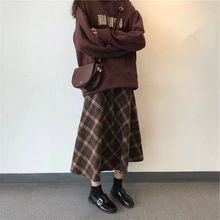 复古格子半身裙女春秋新款宽松复古英伦风中长款高腰包臀字长裙