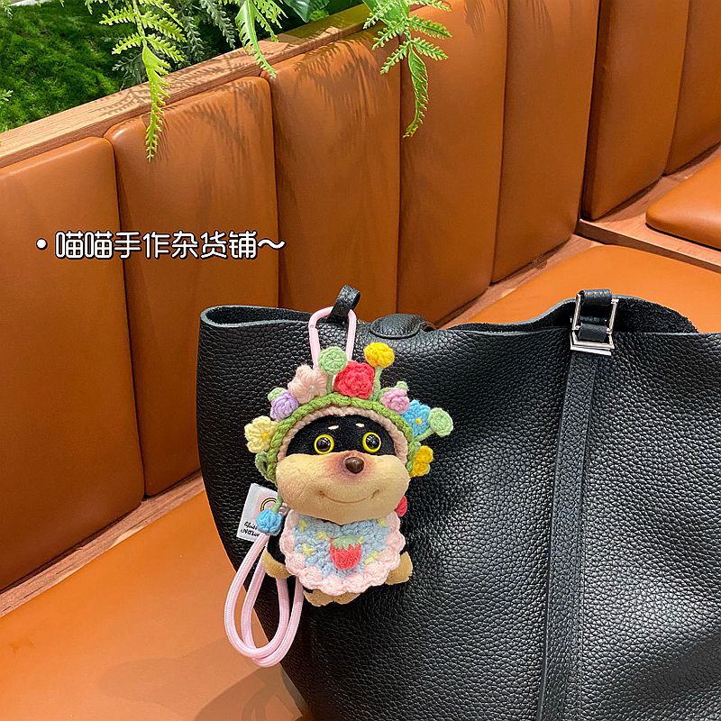 DIY ウールフラワーかんざし蜂子犬キーホルダーウエストハイランドペンダントベビードール手作り小豆ニットヘッドギア|undefined