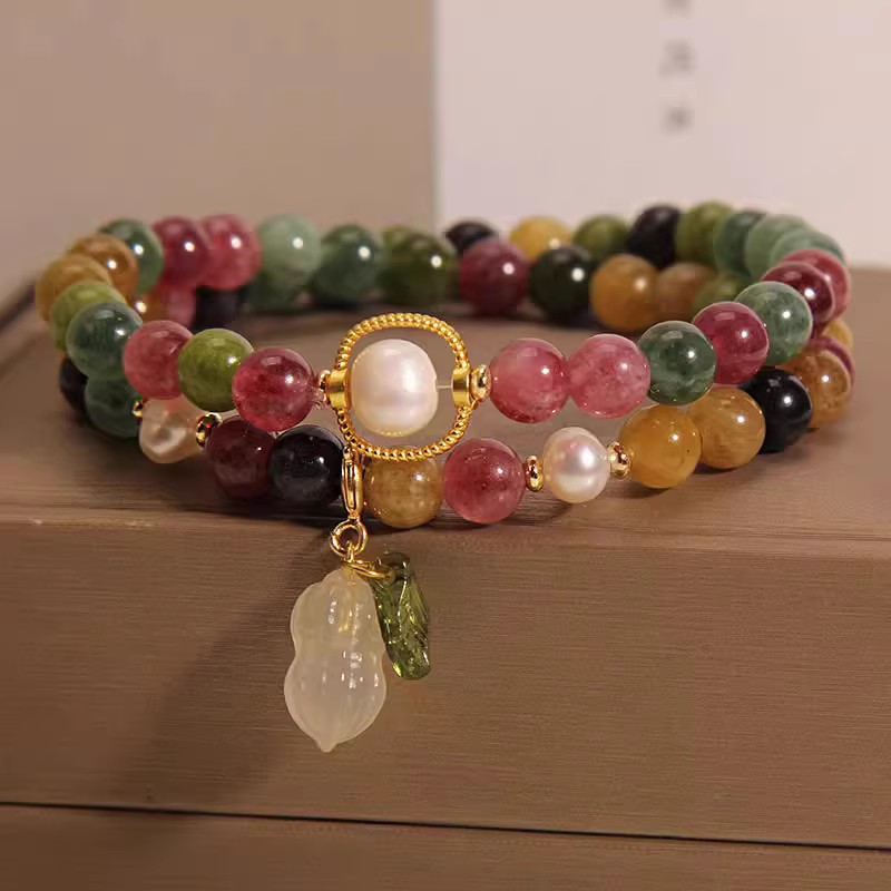 Doble círculo de turmalina + colgante de maní rico