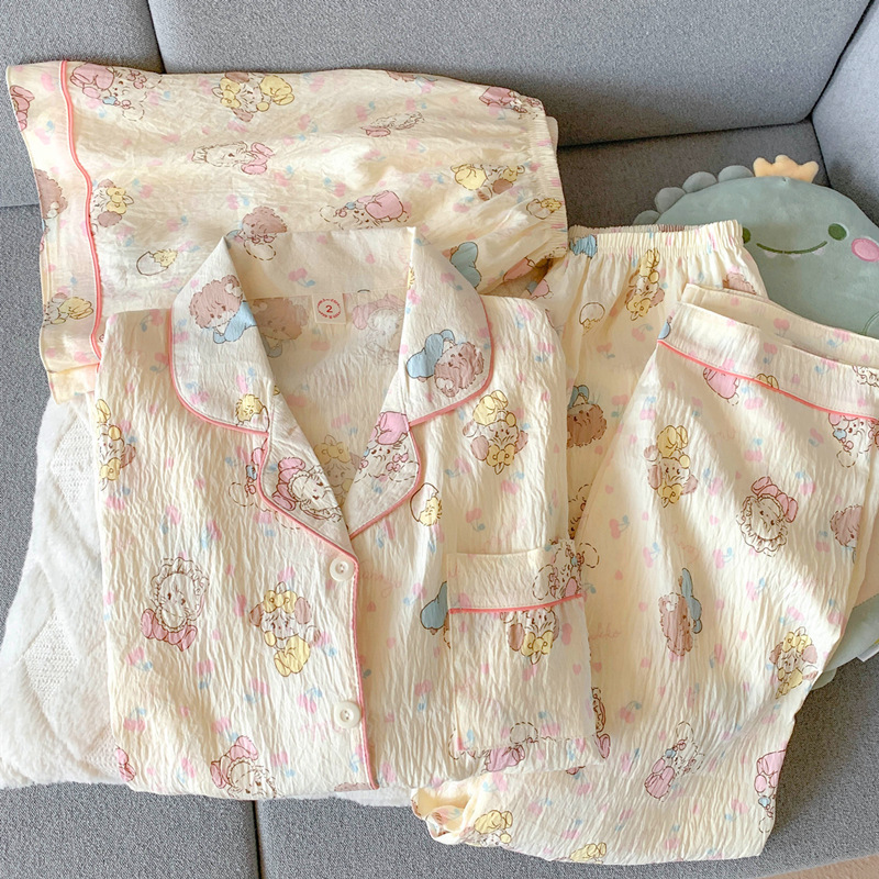 Japonés helloKitty nube de algodón puro pijamas de pareja verano de manga corta para mujer servicio a domicilio de tres piezas para hombre