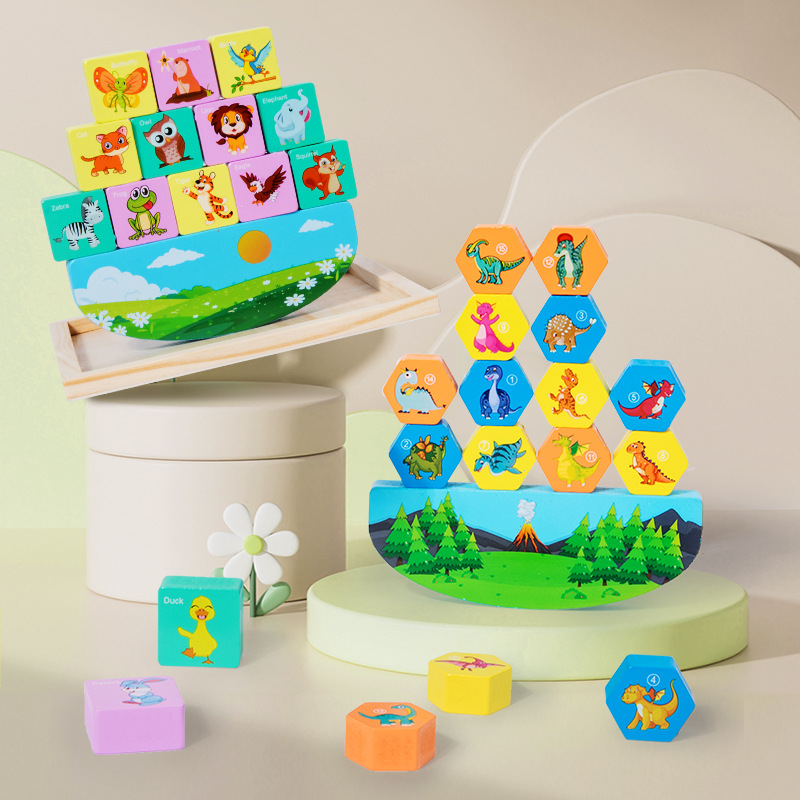 Columpio de madera transfronterizo para niños apilando bloques de construcción de alto equilibrio jengle kindergarten educación temprana juguetes educativos