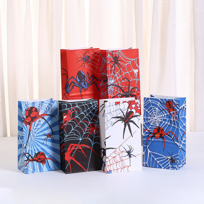 时尚蜘蛛印花食品袋儿童生日牛皮纸袋节日派对零食糖果礼品袋批发