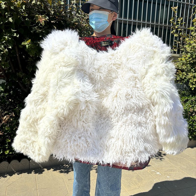 羊毛皮毛一体棉袄女士中老年加厚保暖棉服冬季妈妈装长袖羊皮外套