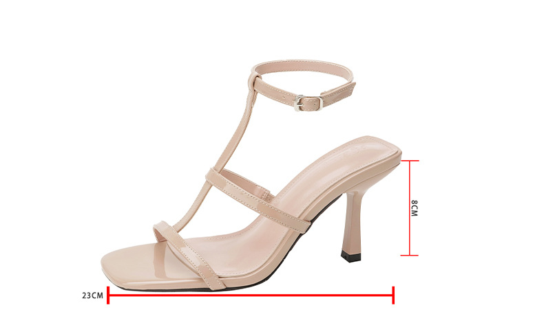 Patent Leather Stiletto Heel Sandals Nude Square Toe Elegant_voghion.com