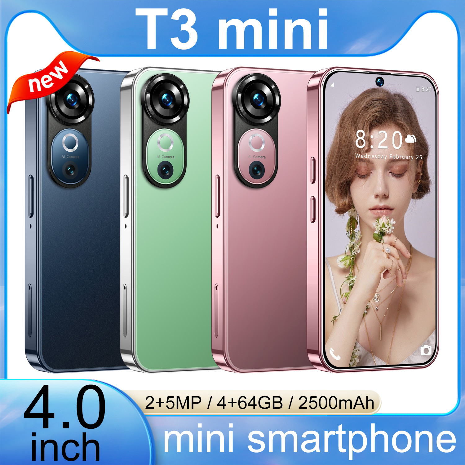 跨境手机亚马逊T3 Mini 一体机热销ozon卡片机4G+64G安卓智能备用