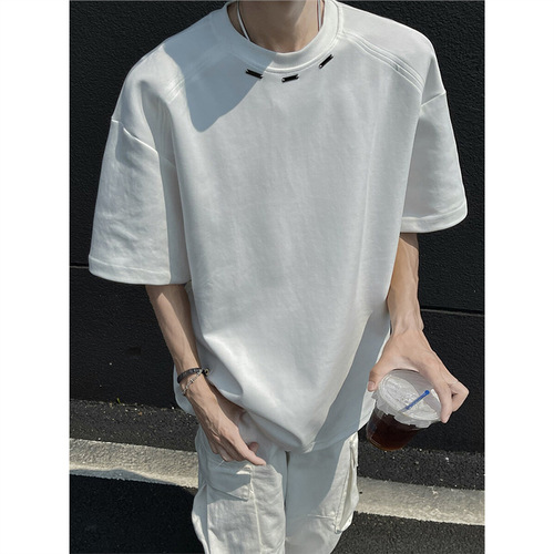 American Street Metal Structure Men's Short Sleeve T-Shirt 2025 Summer New Trend Brand Niche Loose Five-Button Up Shirt