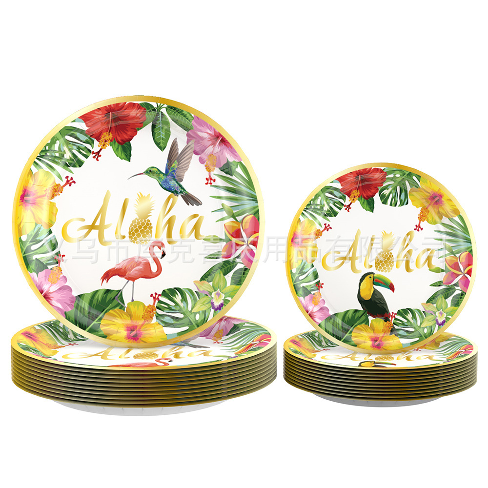 Amazon nuevo Hawaiano tema decoración del partido verano plato de papel desechable taza vajilla tire bandera traje