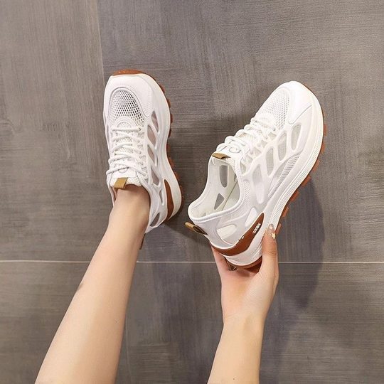 Summer Women's Shoes New Breathable Mesh Shoes Women's Korean Version Versatile White Shoes Thick-Soled Sports Shoes Casual Dad Trendy Shoes