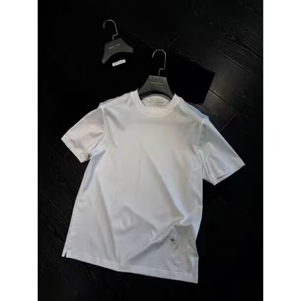 2025 Little Bee Short-Sleeved Pure Color New European Embroidered Men's Summer Round Neck T-Shirt Fashionable Half-Sleeve