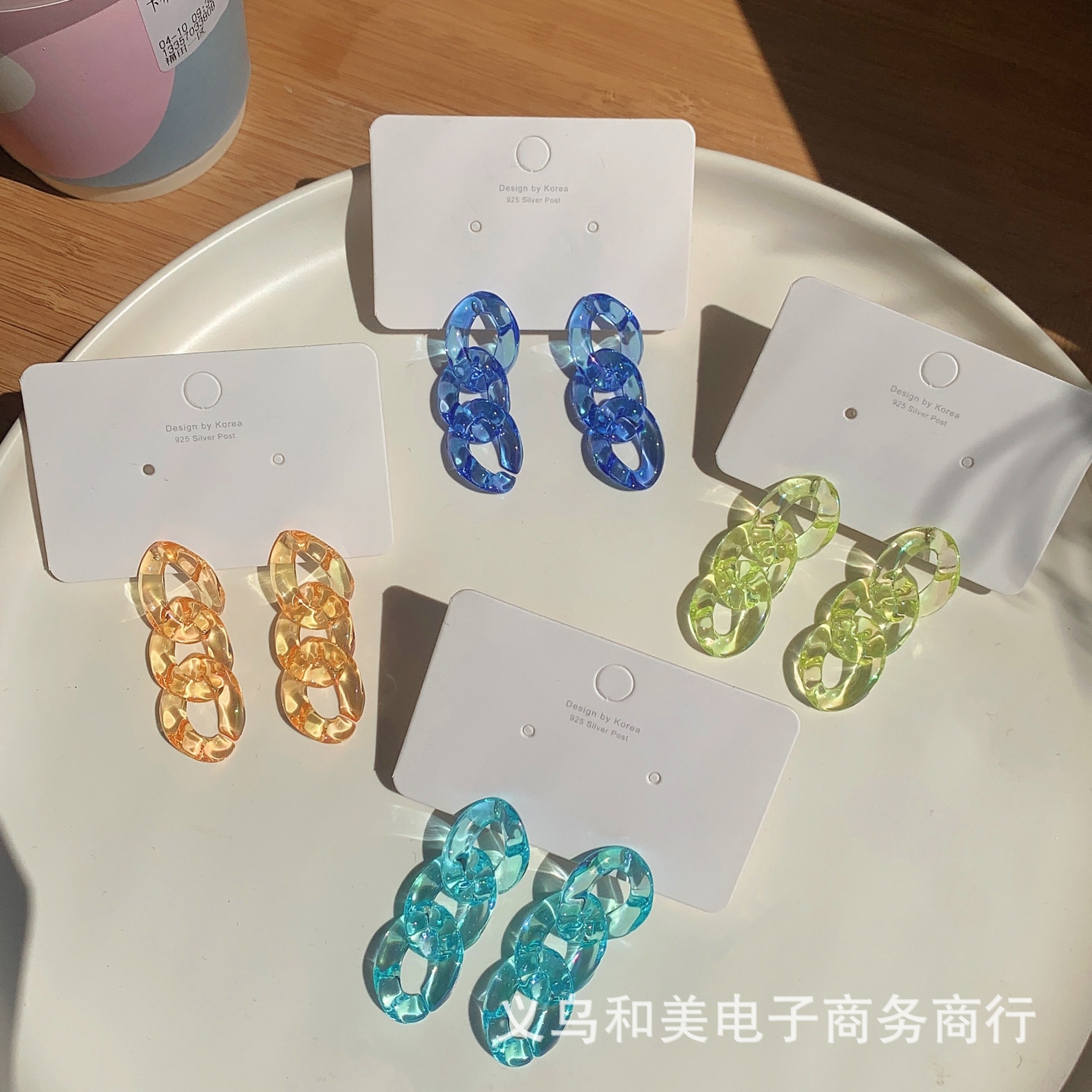 Spring and summer cold wind earrings laser color chain earrings ins style small fresh fun niche Korean earrings female