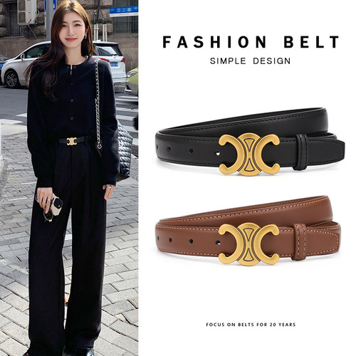 Victory Arch Women's Genuine Leather Versatile Fashion Trendy High-End Belt Decorative Pants and Jeans Belt Black