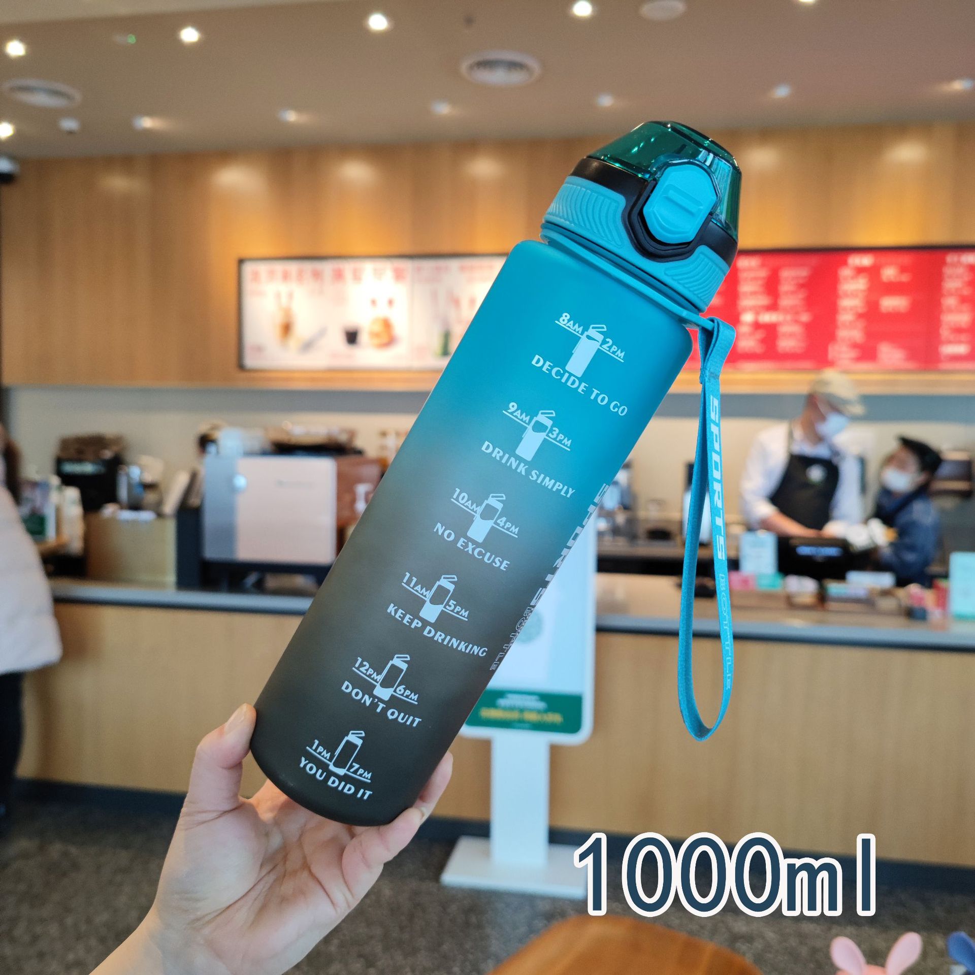 Nuevo gradiente de color esmerilado taza de agua de gran capacidad botella de agua de plástico cuerda portátil pato paja deportes taza al por mayor