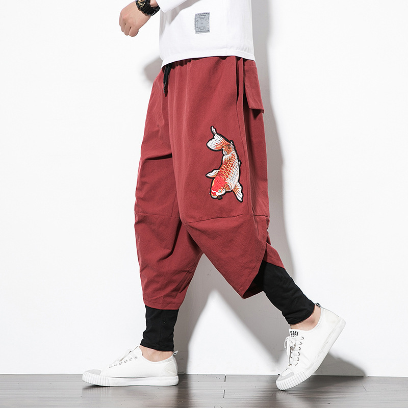Pantalones harem de entrepierna grande pantalones recortados para hombre pantalones ukiyo-e para hombre calzones nepaleses pantalones holgados casuales de 7 puntos pantalones cortos de moda para hombre