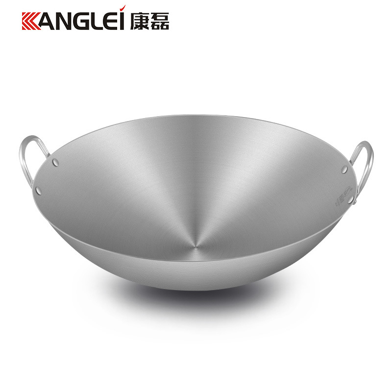 康记精品不锈钢炒锅双耳锅炒菜锅特大厨师锅食堂饭店商201不锈钢