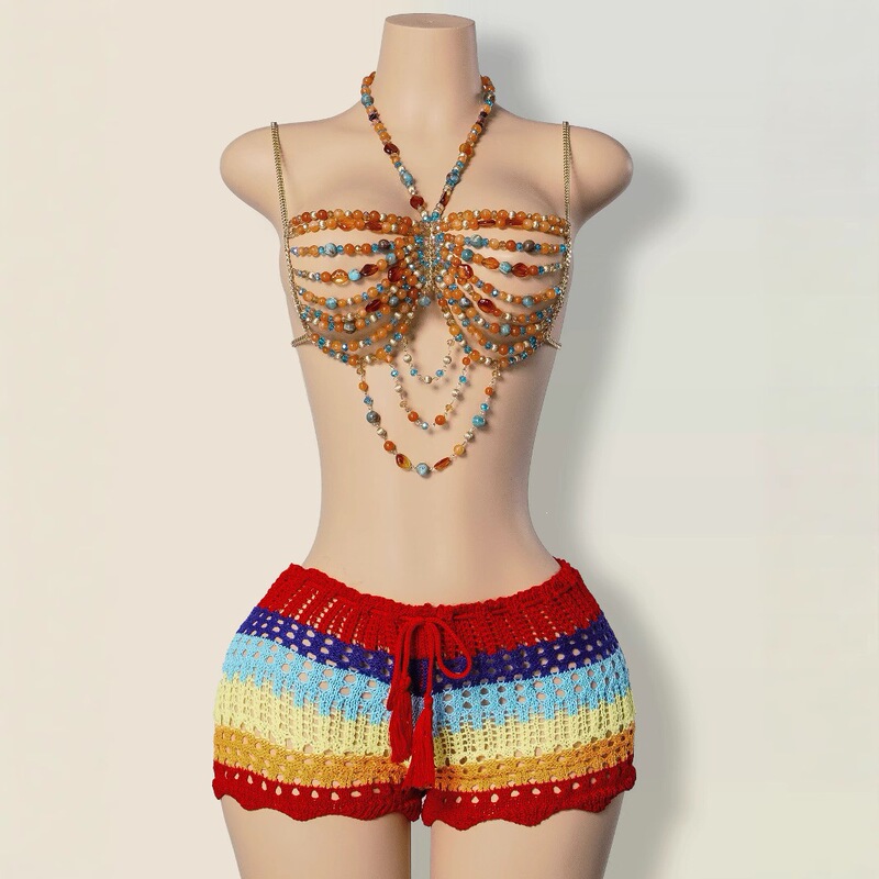 AYJ European and American cross-border AliExpress new pearl tassel body chain halter top outerwear chest accessory strap B24