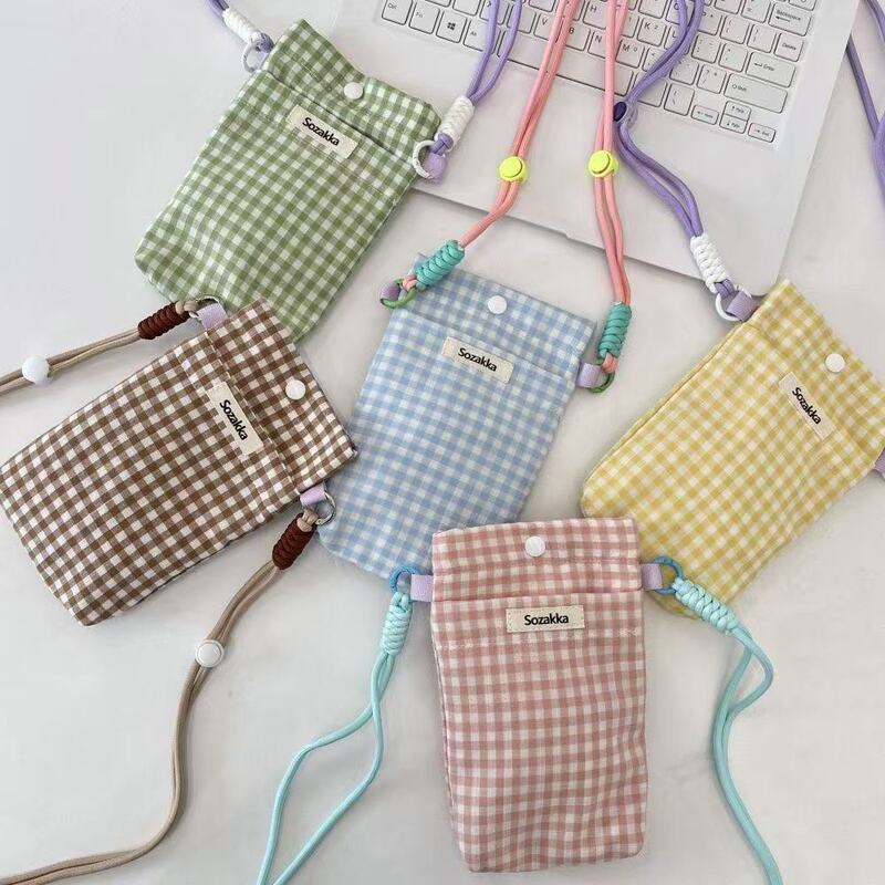 Fresh Summer Dopamine Plaid Mobile Phone Bag Fabric Crossbody Bag Macaron Color Shoulder Bag Is a Must-Have for Summer Fresh Summer Dopamine Plaid Mobile Phone Bag Fabric Crossbody Bag Macaron Color Shoulder Bag Is a Must-Have for Summer