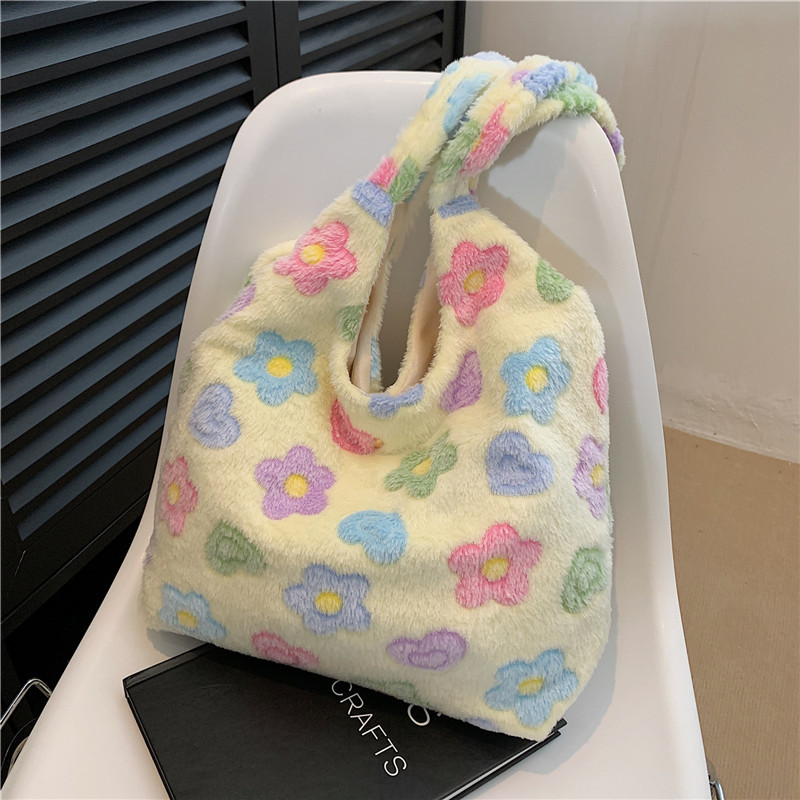 Moda suave simple elegante de gran capacidad de la felpa del bolso de hombro para las mujeres 2023 Otoño e Invierno Nuevo estilo Coreano bolsa de asas