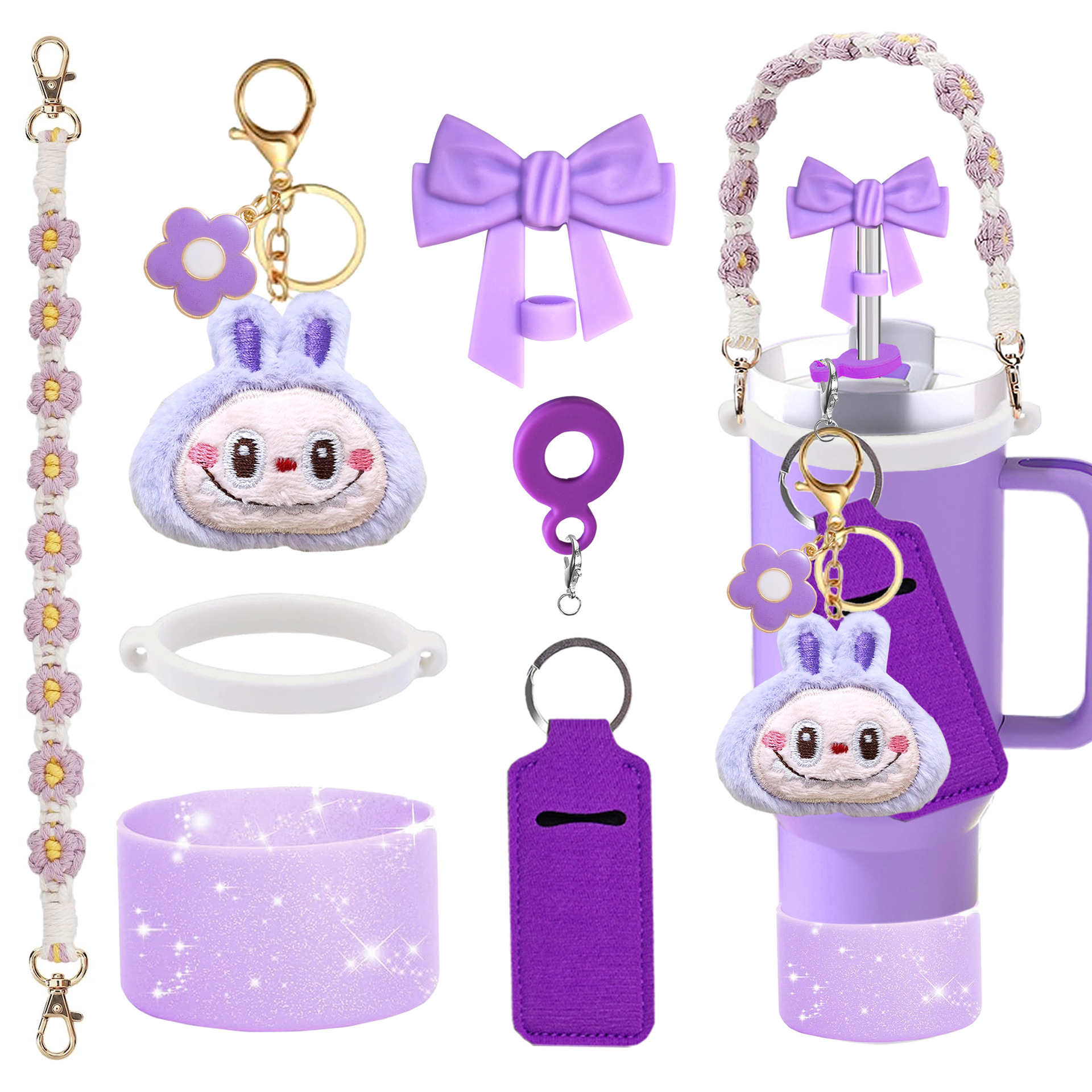 STANLEY ACCESSORIES Bow Straw Caps Hand-woven Hand-held Rope Flower Cloth Pendant Cup Holder Lipstick Bag