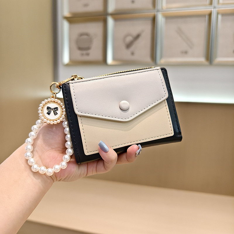 女性のための小さな財布 2025 新しいインターネット有名人ニッチデザインかわいいコントラストカラーバックルカードホルダーツーインワンマルチカードスロット財布|undefined