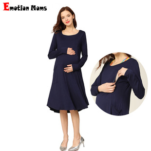 2025 Spring and Autumn European and American plus size Pregnant Women's Dress Long Sleeve Pregnant Women's Breastfeeding dress Casual Loose Slimming