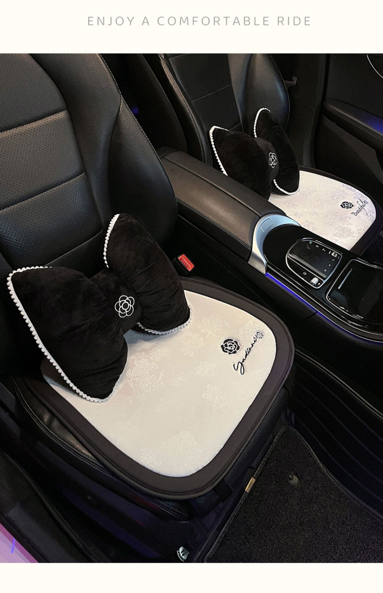 Car Seat Cushion for All Seasons, High-End Camellia Single-Piece Linen Seat Cushion, Winter Car Seat Cover for Women
