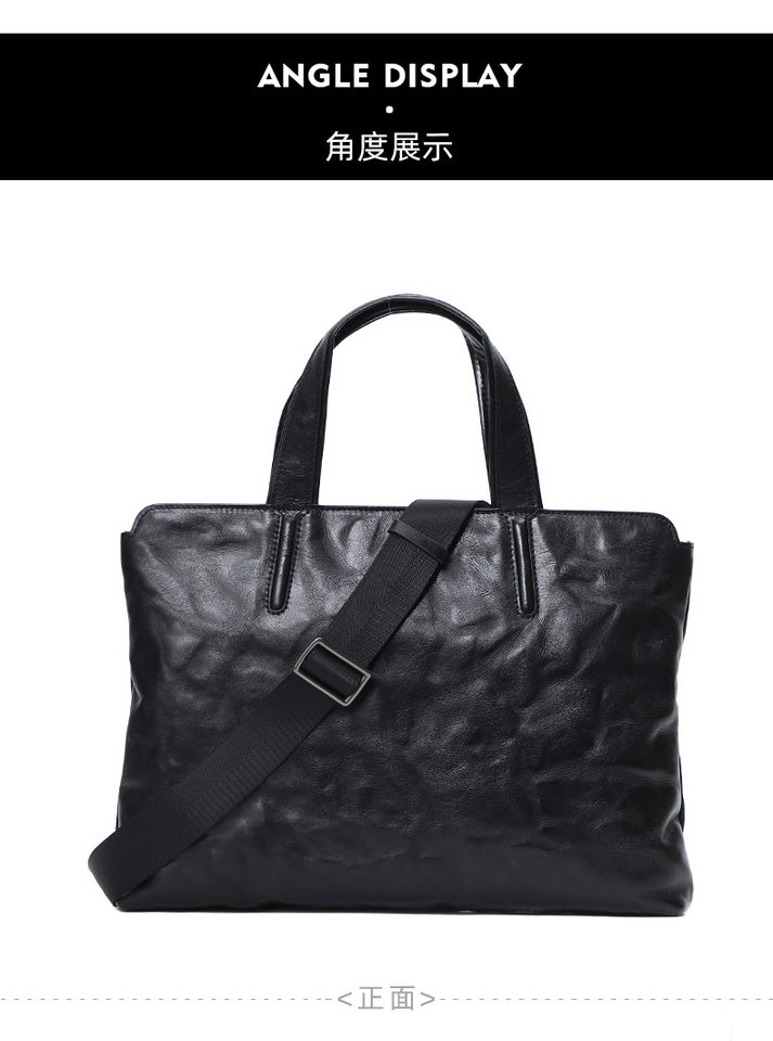 Túi xách tay nam da bò thật 37×7×26 cm kiểu công sở có quai đeo chéo — Màu đen chi tiết 12