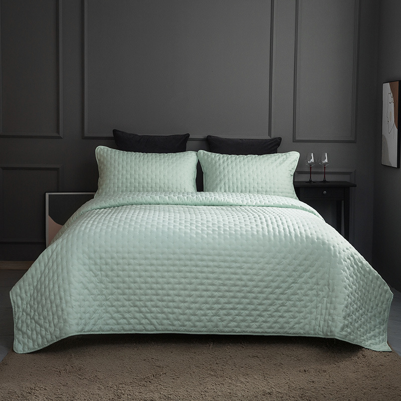 Fabricantes de agua directa de lavado de algodón de arroz cubierta de cama de tres piezas de color sólido simple engrosado cuatro estaciones conjunto de ropa de cama universal