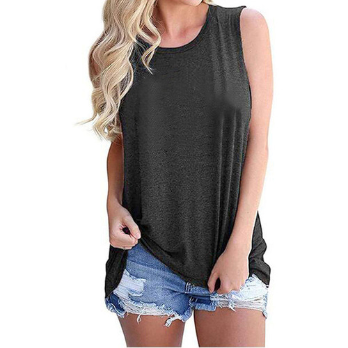 2024 EU/US Summer New Arrival Solid Color Crew Neck Sleeveless Vest T-shirt for Women – TEMU